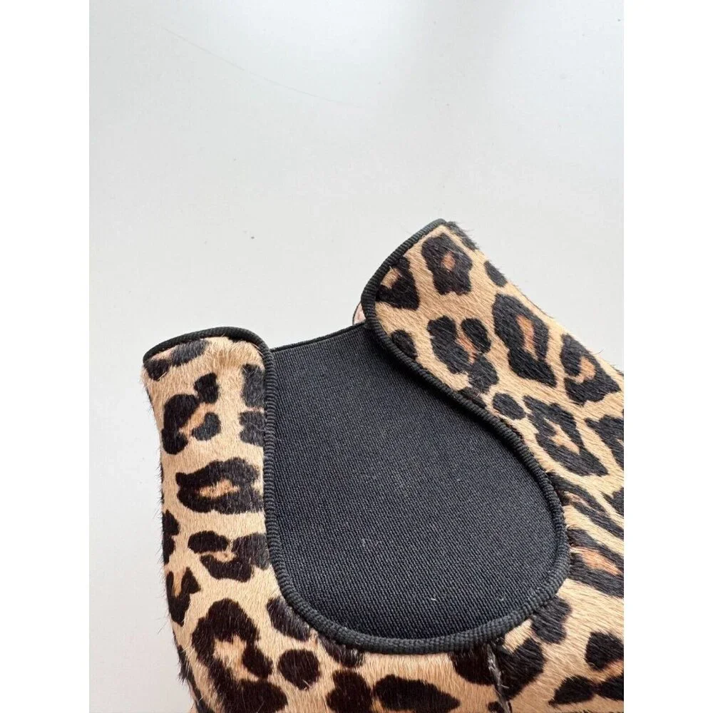 ZARA Leopard Print Calf Hair Leather Block Heel Chelsea Ankle Boots, Size 37 - Picture 10 of 15